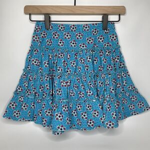Hanna Andersson Velvet Skirt Girls 110 cm 5T Blue Floral Pleated Skater Cotton